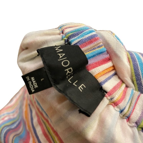 Majorelle Costello Multicolor plunging Ruffle rainbow Striped Crossback Dress L - Picture 14 of 16
